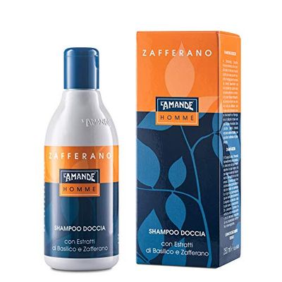 L'AMANDE - Shampoo Doccia e Bagnoschiuma Uomo con Estratti di Basilico, Docciaschiuma Gel Detergente e Doccia Shampoo Idratante Corpo e Capelli, Bagno Schiuma Delicato e Naturale - Zafferano, 250 ml