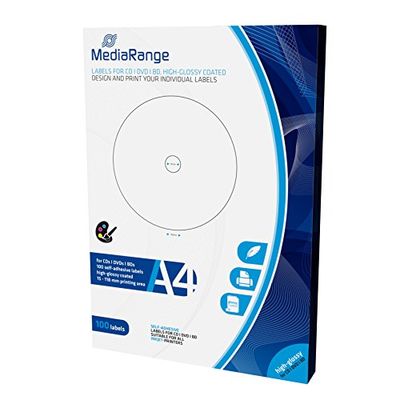 MediaRange etiketten voor CD|DVD|BD, 15-118 mm, hoogglanzend, verpakking met 100 stuks