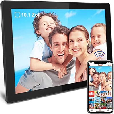 SURFOU Digitale fotolijst, wifi, 10,1 inch IPS HD touchscreen, elektronische fotolijst, 1280p met 16 GB geheugen, automatische rotatie, video en foto's direct, iOS en Android, zwart