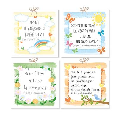 Mareli Kit de 4 carrés 10 x 10 cm avec aimant, à accrocher au mur et sur des surfaces métalliques, idéal comme bonbonnière baptême, première communion, confirmation.