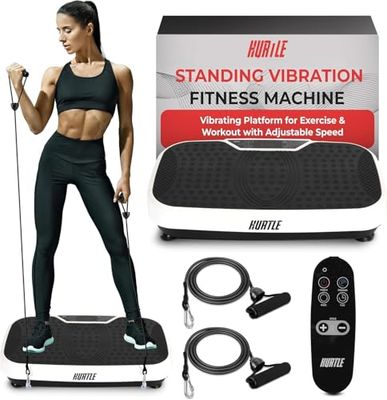 Hurtle Piattaforma Vibrante Fitness, Allenamento Completo con Fasce di Resistenza, Ruote per Trasporto Facile, Telecomando e Velocità Regolabile, ottima per Perdita di Peso - HURVBTR36