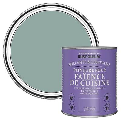 Rust-Oleum Peinture Bleue Résistante à l'eau pour Faïence de Cuisine, Finition Brillante - Bleu Gris 750ml