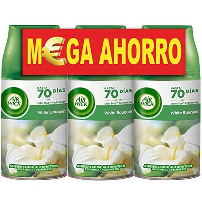 Air Wick Freshmatic Peças de reposição para ambientador em spray automático, essência para casa com aroma a White Bouquet - conjunto de 3