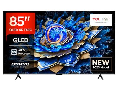TCL 85T69C 85” QLED 4K HDR, Google TV, Smart TV (Dolby Vision & Atmos, Game Master, Motion clarity, Sistema audio Onkyo 2.1, compatibile con Google Assistant & Alexa)
