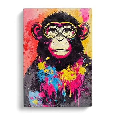 Monkey Paint Splash No.4 Brown, Orange, Purple Canvas Print for Living Room Bedroom Home Office Décor, Wall Art Picture Ready to Hang, 30x20 Inch (76x50 cm)