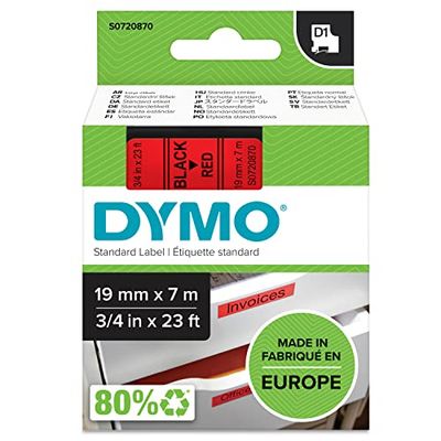DYMO Original D1 etikettband | svart på rött | 19 mm x 7 m | självhäftande märkband | för LabelManager-märkningsmaskin
