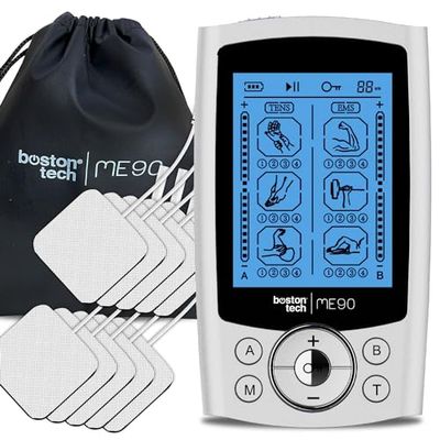 Boston Tech Electroestimulador Muscular ME90. TENS EMS. 2 Canales. 24 programas. 16 Niveles de Intensidad. Incluye 10 Electrodos. Alivio rápido y eficaz del Dolor