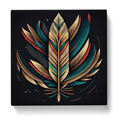 Feather Geometric No.1 Canvas Print for Living Room Bedroom Home Office Décor, Wall Art Picture Ready to Hang, 20x20 Inch (50x50 cm)