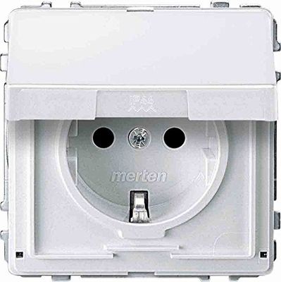 Merten MEG2310 7219 BRS SCHUKO Socket with Hinged Lid, Plug-in Terminals, Polar White, AQUADESIGN