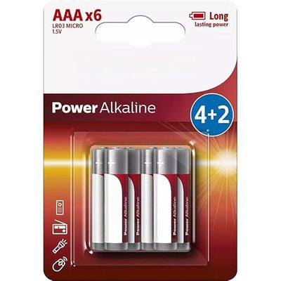 LR03P6BP AAA-batterij in verpakking van 6 stuks, perfect voor apparaten die een hoog energieverbruik nodig hebben om optimale duurzaamheid en prestaties in je apparaten te garanderen.