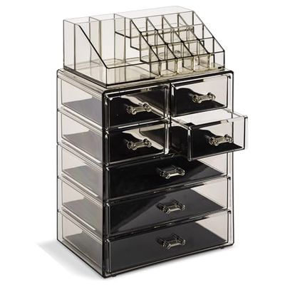 Sorbus Organizador Transparente de Maquillaje cosmético, Almacenamiento de Maquillaje y joyería, Estuche y exhibición, diseño Espacioso, Gran Soporte para tocador, tocador y encimera (4 cajones