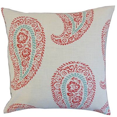 The Pillow Collection Neith Housse de Coussin géométrique, Lin, Rouge, 32385 x 32385 x 11331 cm