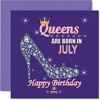 Birthday Cards for Women - Queens Are Born In July - Happy Birthday Cards for Wife Girlfriend Mum Daughter Sister Grandma Auntie Grandmother Friend, 145mm Humour Greeting Gift Ideas