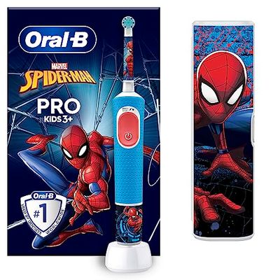 Oral-B Spazzolino Elettrico Ricaricabile Pro Kids con personaggi Marvel Spider-Man, 1 Testina, 1 Custodia Da Viaggio, da 3 Anni In Su. 1 Spazzolino