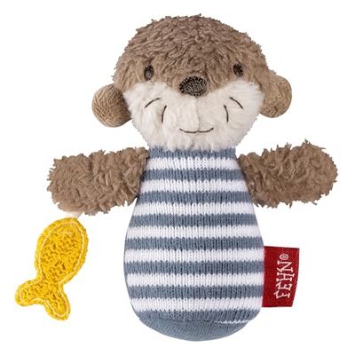 Fehn Mini-rammelaar Otter – mini-grijper om te rammelen, te spelen, met knuffelzacht stoffen dier – een trouwe metgezel voor baby's en peuters vanaf 0+ maanden