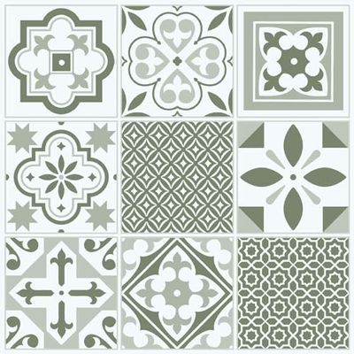 d-c-fix self Adhesive Floor Tiles Oriental Tiles Green Patterned 11 Pack 30,5 cm x 30,5 cm - Peel and Stick Vinyl Stickers for Bathroom & Kitchen