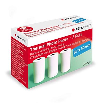 AgfaPhoto Papel para Impresora térmica en Blanco y Negro, 3 Rollos para Impresora de Bolsillo Realipix P y cámara instantánea Realikids