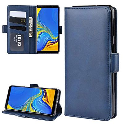 Carcasa de telefono Estuche Horizontal de Cuero con Hebilla magnética de Doble Lado for Galaxy A7 (2018), con Soporte y Ranuras for Tarjetas y Billetera y Marco de Fotos (Negro) (Color : Dark Blue)