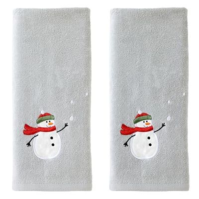 SKL Home Hand Towel Set for Bath/Kitchen/Bar & Gift, Cotton, Snowman with Snowballs, S