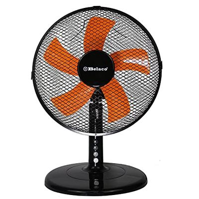 Belaco 12inch Table Fan Desk Fan with 3 Speed Oscillating cooling fan Stand Fan floor fan Low Noise Strong Resistant Base high protective mesh grill home office (Black & Orange)