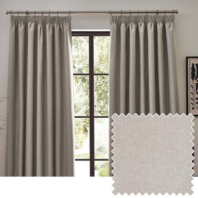 furn. Dawn Textured Blackout Pencil Pleat Curtains – Thermal Lined Pair (Linen - Width 229 x Drop 137cm)