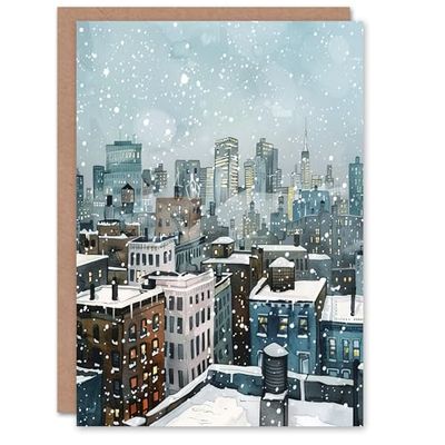 Artery8 Greeting Card New York City Rooftops Winter Snow Cityscape Blank For Him Or Her Art Birthday Card