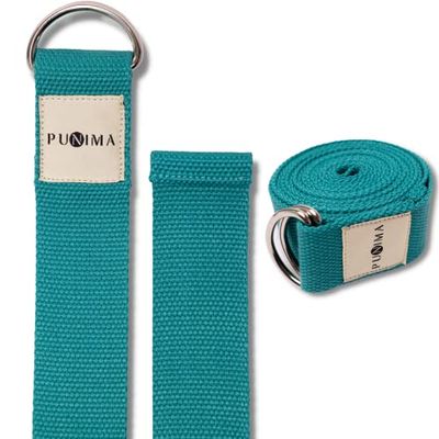 PUNIMA Premium yogastraps, yogariem, perfect voor rekken en fitness, hoogwaardige katoen en polyestermix, stabiele ronde lussen van roestvrij staal, donkergroen