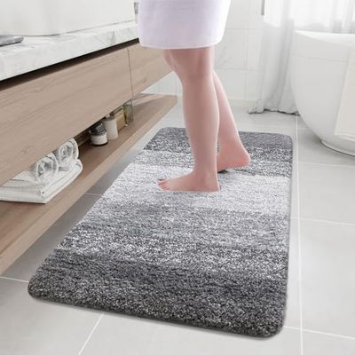 Arotive Tapis de Salle de Bain à Poils Longs Doux et Absorbant, antidérapant et épais, Lavable en Machine et séchage, pour Salle de Bain, Baignoire et Douche, 119,4 x 61 cm, Gris