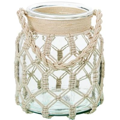 JARRÓN/PORTAVELAS CRISTAL 23CM C/CUERDA_°20X23CM