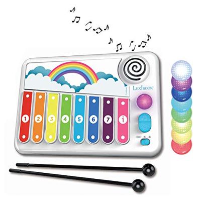 Lexibook Xylofun - Pedagogisk elektronisk Xylofon för barn, musikspel, 8 toner, upplyst vägledning, 2 klubbor ingår, vit/blå, K340