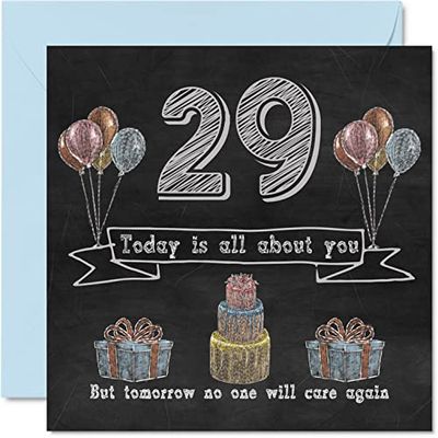 Grappige 29e verjaardagskaarten voor mannen vrouw - krijt schoolbord - gelukkige verjaardagskaart voor neef dochter zoon zus broer tante nicht oom neef, 145mm x 145mm humor plagerij wenskaarten Kaarten