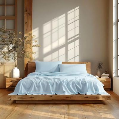 Linne garderob 160 GSM 100% bomull percale lakanset drottning himmelsblå