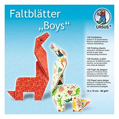URSUS 38025599F vouwbladen Boys, 120 vellen 80 g/m² 15 x 15 cm, in 10 verschillende designs, voor kleine en grote origami kunstenaars, aan beide zijden bedrukt, inclusief vouwhandleiding, kleurrijk