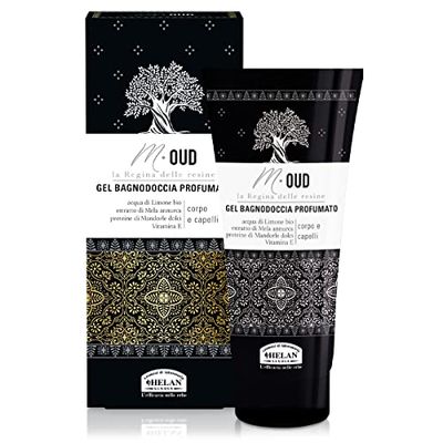 Helan, M Oud, Shampoo e Bagnoschiuma Uomo, Docciaschiuma Uomo Gel Profumato con Mandorle Dolci e Vitamina E - Bagno Schiuma Delicato e Naturale Corpo e Capelli - Doccia Shampoo Sostantivante, 200 ml