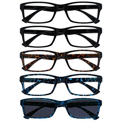 OPULIZE Black Brown Blue Readers With Blue Reading Sunglasses Value 5 Pack Mens Womens RRRRS92-11233 +1.00