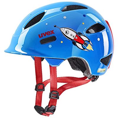 uvex oyo style, casco da ciclismo leggero per bambini, regolazione individuale delle dimensioni, ampliabile con luce a LED, 45-50 cm, Razzo blu