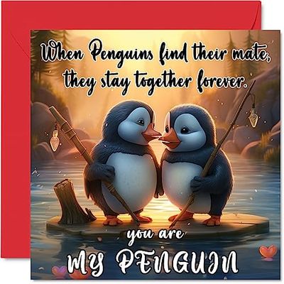 Pingvin jubileumskort – 'You Are My Penguin' – söt romantisk alla hjärtans dag-kort för flickvän pojkvän fru man partner vän honom henne, 145 mm x 145 mm årsdag gratulationskort för fästmö
