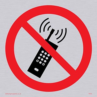 Viking segni pv54-s10-s mobile phone Prohibited simbolo segno, rigida plastica argento, 100 mm altezza x 100 mm larghezza