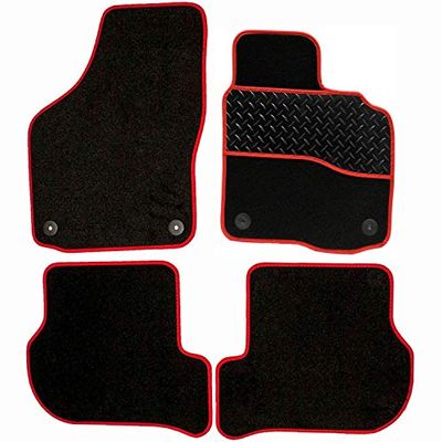Sakura DD0534RD Tailored Car Mats Black Carpet, Red Trim, Rubber Heelpad