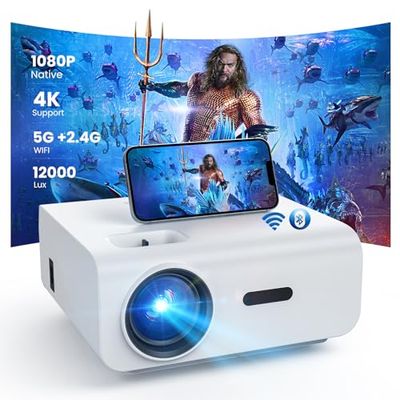 HOPVISION Projektorer, miniprojektor WiFi Bluetooth Full HD 1080P, projektor 4K hemmabio, stöder med zoomfunktion, 300 tums skärm utomhus projektor kompatibel med smartphone/HDMI/USB/laptop/Fire