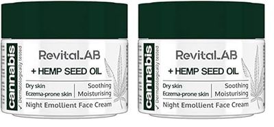 RevitaLAB Cannabis Extract Night Emollient Face Cream with Organic Hemp Seed Oil for Deep Nourishment – Dermatologically-Tested Moisturiser for Sensitive Skin, 50 ml (Confezione da 2)