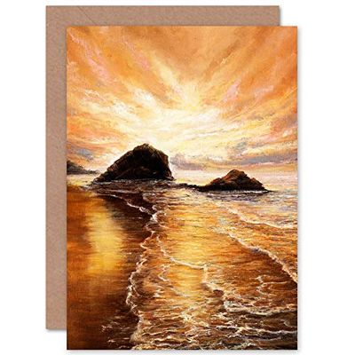 Golden Sunrise Painting Greeting Card With Envelope Inside Premium Quality
