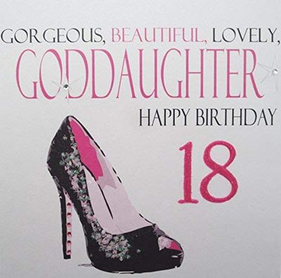 WHITE COTTON CARDS Carte d'anniversaire Inscription Happy Birthday Gorgeous, Belle, Lovely, Inscription Goddaughter 45,7 cm Néon Gamme Code N322–18 Carte d'anniversaire 18 Ans, Blanc