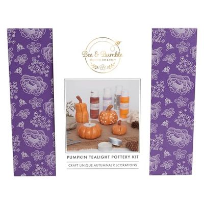 Bee & Bumble Halloween Pumpkin Painting Tealight Pottery Crafting Kit, Craft Unique Autumnal Decorations, Ideal for Adults and Older Kids, Craft Accessories for Halloween Home Decor, Crafts Presents