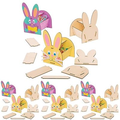 Baker Ross Kits de paniers Lapins en Bois (Paquet de 4) -Loisirs créatifs de Pâques pour Enfants, AT442 (Lot de 4)