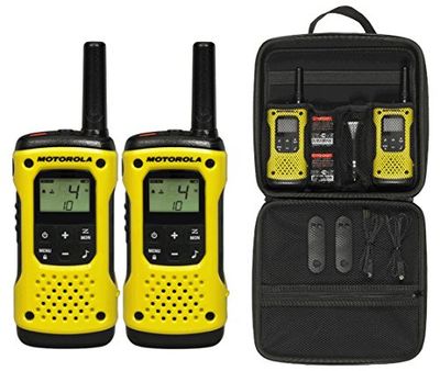 Motorola Solutions - T92 H20 Pack, Walkie Talkie, 2 unidades, cor amarelo e preto, uso livre sem licenças, 8 canais e 121 subcanais A9P00811YWCMAG, botão para chamadas de emergência
