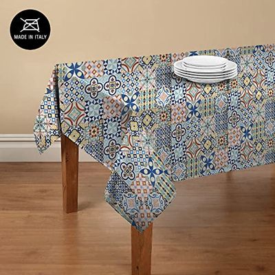 Doge Milano Nappe avec impression numérique, 100% Made in Italy Nappe antidérapante pour salle à manger, lavable et antitache, Modèle Maiolica - Rosalie, 240x140 cm