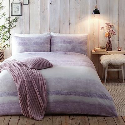 Appletree - Mauve Fade Dye Duvet Cover - Single Bedding Size (140 x 200cm) - Soft 100% Brushed Cotton - 1 Pillowcase - Stripe Duvet Cover in Purple - Gradient Tip Dye Duvet Cover - Purple Bedding