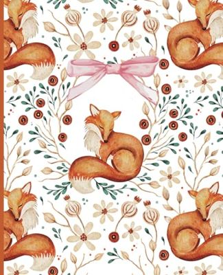 Composition Notebook: Cute Foxes, Flowers and Bow Aesthetic Journal, 7.5 x 9.25, Perfect for kids, teens and adults, 120 wide ruled pages