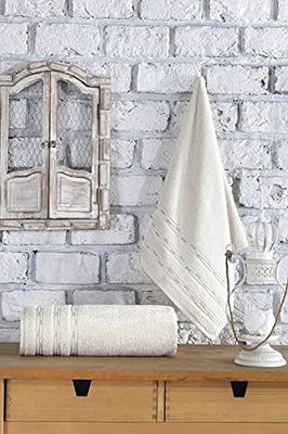 Questo Casa Lot de 2 Serviettes de Bain, 100% Coton 16/1 Jacquard cardé 450 g/m2, 50 x 90 cm (1 pièce), 70 x 140 cm (1 pièce), Naturel
